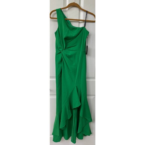 Vince Camuto Green Off-Shoulder Shoulder Twist-Waist Ruffled Gown 6 NWT - Picture 5 of 9
